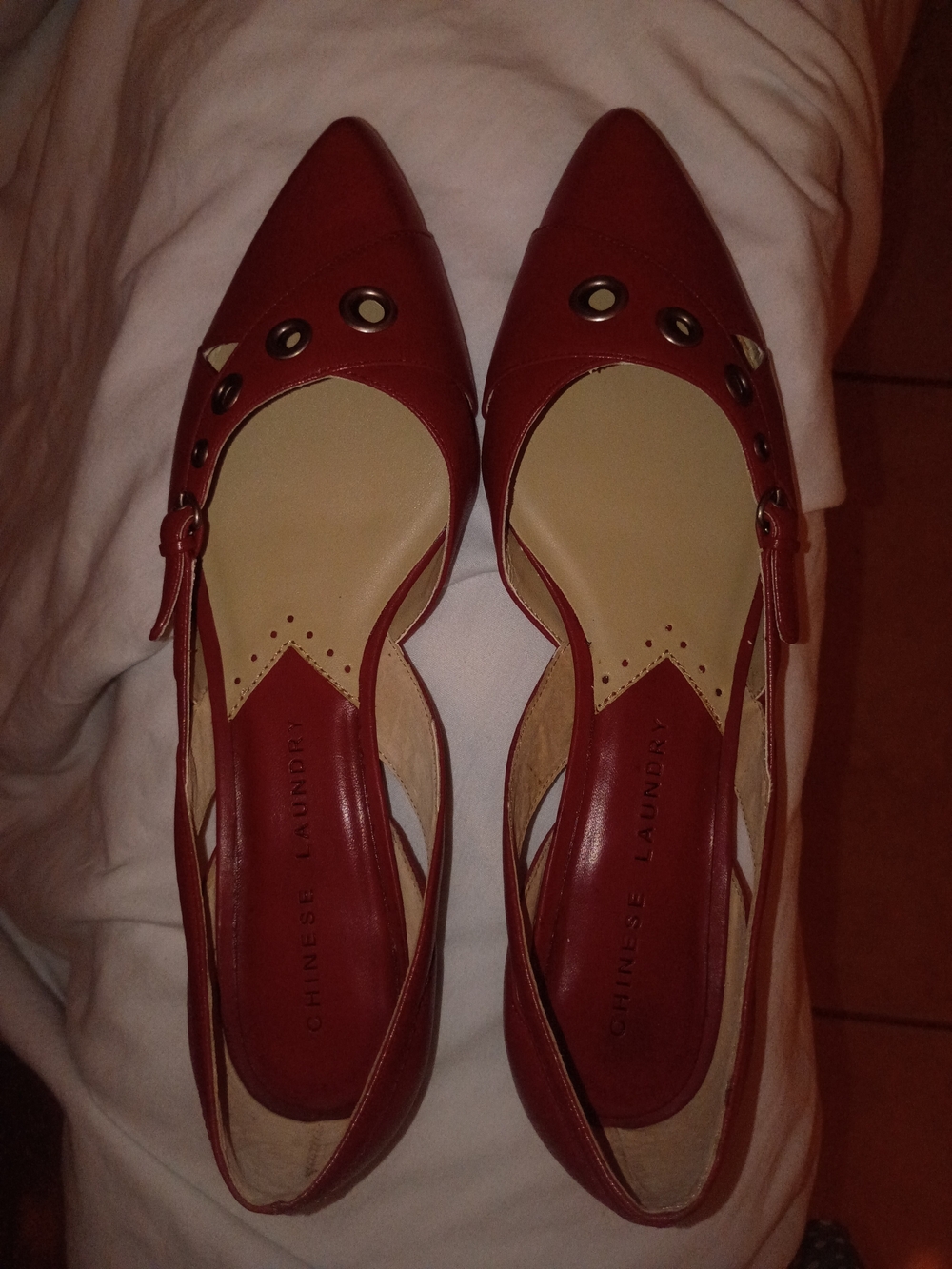Chinese Laundry Red Pointed Slingback Flats with Grommet Detail